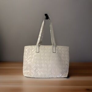 Women Woven Travel‎ Handbags Shoulder Vegan Tote Bag Beige with Makeup Bag